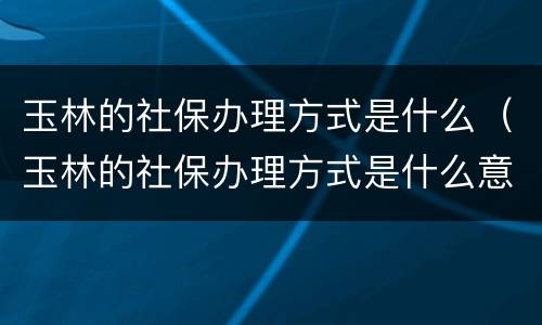 玉林的社保办理方式是什么（玉林的社保办理方式是什么意思）