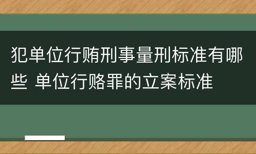 犯单位行贿刑事量刑标准有哪些 单位行赂罪的立案标准