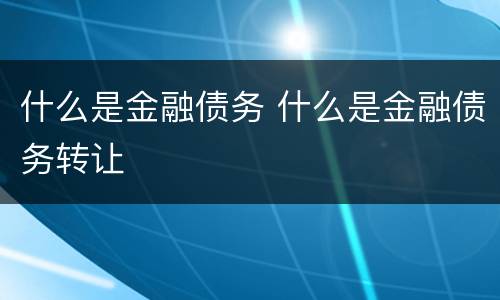 什么是金融债务 什么是金融债务转让