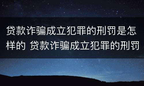 贷款诈骗成立犯罪的刑罚是怎样的 贷款诈骗成立犯罪的刑罚是怎样的呢