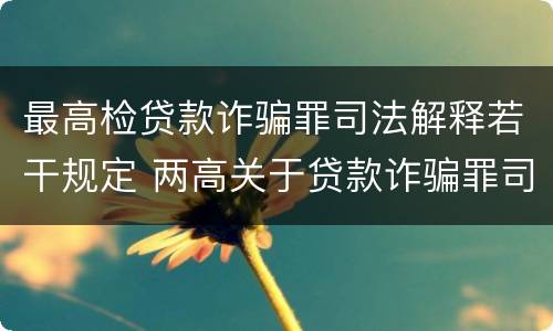 最高检贷款诈骗罪司法解释若干规定 两高关于贷款诈骗罪司法解释