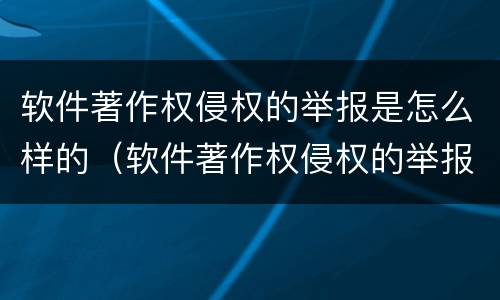 软件著作权侵权的举报是怎么样的（软件著作权侵权的举报是怎么样的行为）