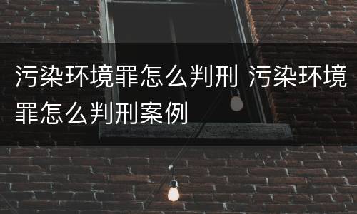 污染环境罪怎么判刑 污染环境罪怎么判刑案例
