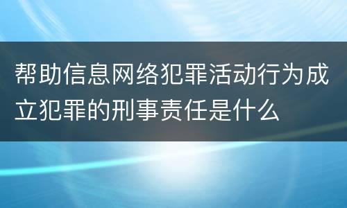 帮助信息网络犯罪活动行为成立犯罪的刑事责任是什么
