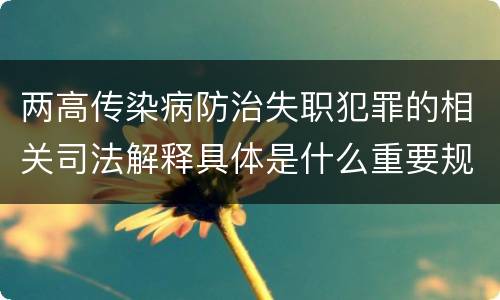 两高传染病防治失职犯罪的相关司法解释具体是什么重要规定