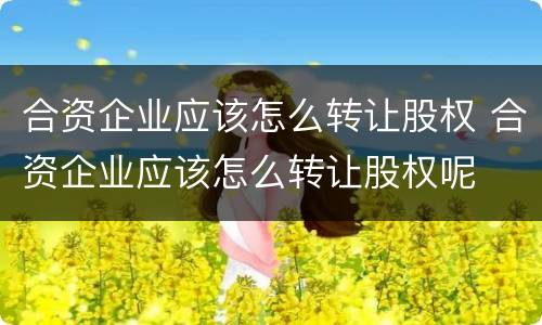 合资企业应该怎么转让股权 合资企业应该怎么转让股权呢