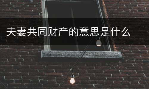 夫妻共同财产的意思是什么