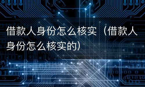 借款人身份怎么核实（借款人身份怎么核实的）