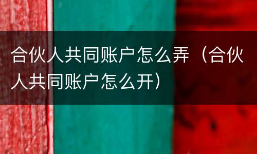 合伙人共同账户怎么弄（合伙人共同账户怎么开）