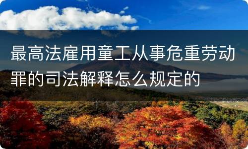 最高法雇用童工从事危重劳动罪的司法解释怎么规定的