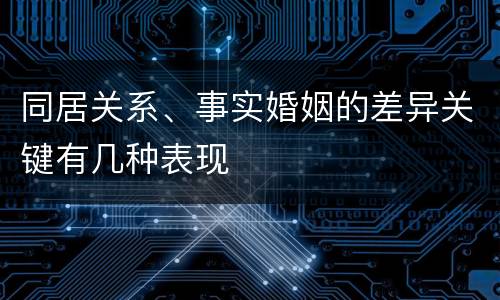 同居关系、事实婚姻的差异关键有几种表现