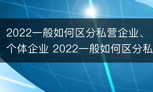 2022一般如何区分私营企业、个体企业 2022一般如何区分私营企业,个体企业