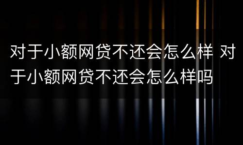 对于小额网贷不还会怎么样 对于小额网贷不还会怎么样吗