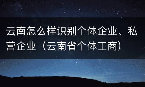 云南怎么样识别个体企业、私营企业（云南省个体工商）