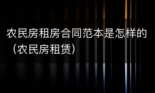 农民房租房合同范本是怎样的（农民房租赁）