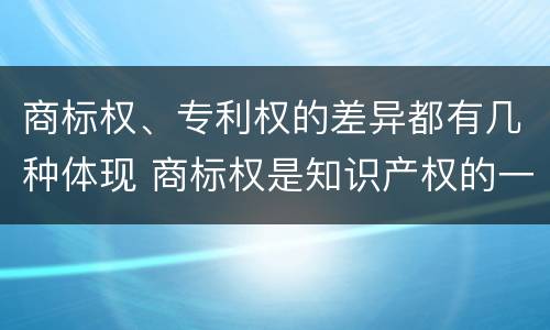 商标权、专利权的差异都有几种体现 商标权是知识产权的一种吗