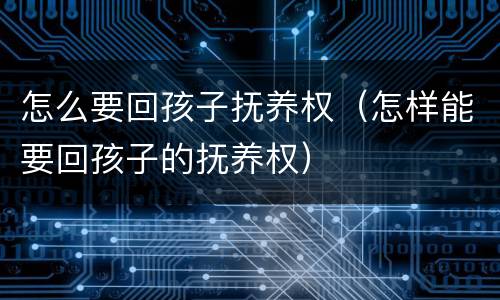 怎么要回孩子抚养权（怎样能要回孩子的抚养权）