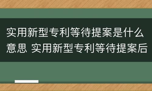 实用新型专利等待提案是什么意思 实用新型专利等待提案后是什么状态