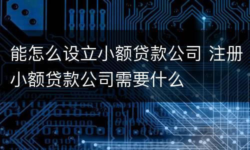 能怎么设立小额贷款公司 注册小额贷款公司需要什么