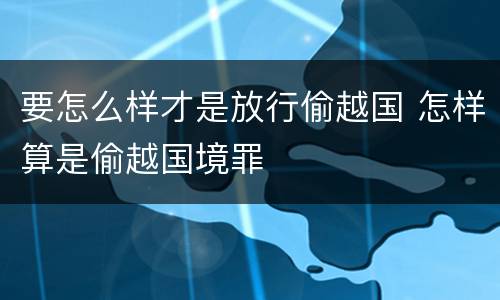 要怎么样才是放行偷越国 怎样算是偷越国境罪