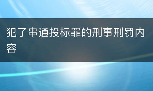 犯了串通投标罪的刑事刑罚内容