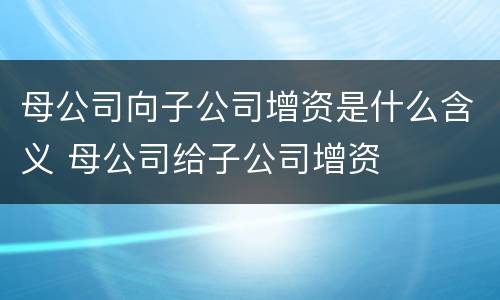 母公司向子公司增资是什么含义 母公司给子公司增资