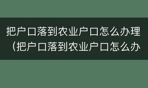 把户口落到农业户口怎么办理（把户口落到农业户口怎么办理离婚）