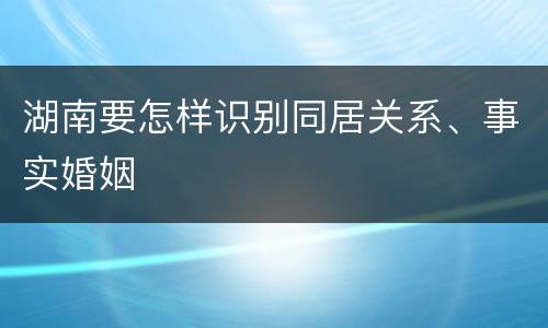 湖南要怎样识别同居关系、事实婚姻