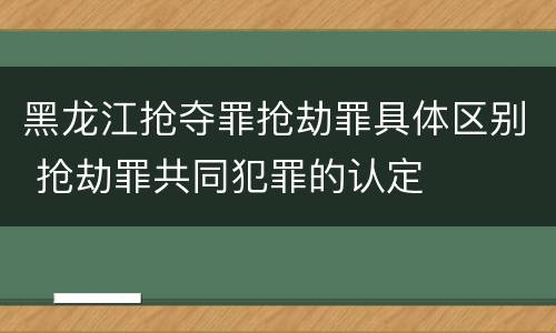 黑龙江抢夺罪抢劫罪具体区别 抢劫罪共同犯罪的认定