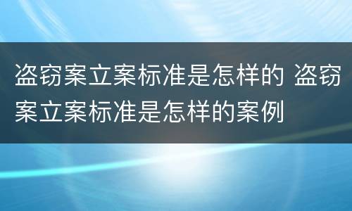 盗窃案立案标准是怎样的 盗窃案立案标准是怎样的案例