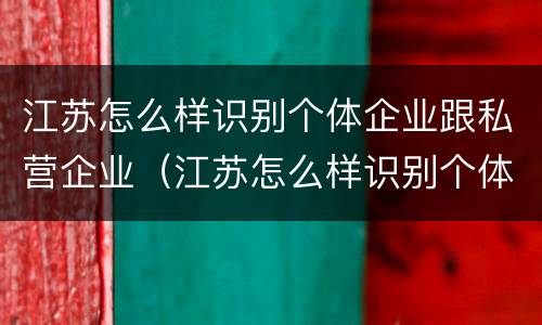 江苏怎么样识别个体企业跟私营企业（江苏怎么样识别个体企业跟私营企业呢）