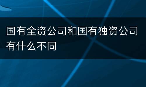 国有全资公司和国有独资公司有什么不同