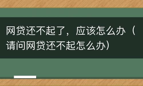 网贷还不起了，应该怎么办（请问网贷还不起怎么办）