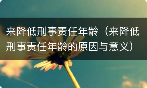 来降低刑事责任年龄（来降低刑事责任年龄的原因与意义）