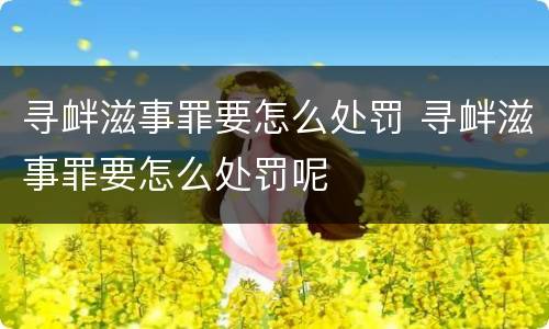 寻衅滋事罪要怎么处罚 寻衅滋事罪要怎么处罚呢