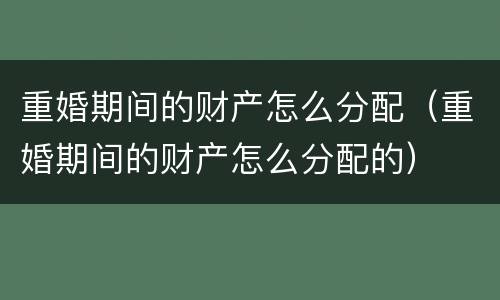 重婚期间的财产怎么分配（重婚期间的财产怎么分配的）