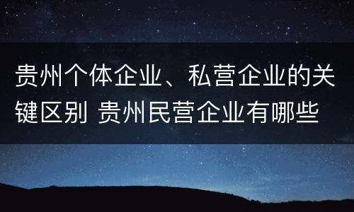 贵州个体企业、私营企业的关键区别 贵州民营企业有哪些