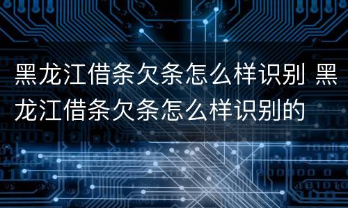 黑龙江借条欠条怎么样识别 黑龙江借条欠条怎么样识别的