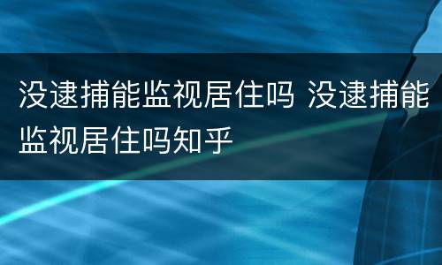 没逮捕能监视居住吗 没逮捕能监视居住吗知乎