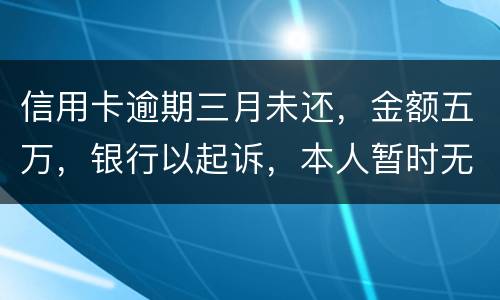 信用卡逾期三月未还，金额五万，银行以起诉，本人暂时无偿还能力