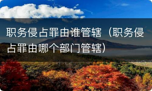 职务侵占罪由谁管辖（职务侵占罪由哪个部门管辖）