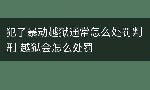 犯了暴动越狱通常怎么处罚判刑 越狱会怎么处罚