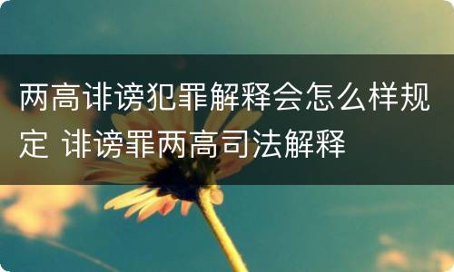 两高诽谤犯罪解释会怎么样规定 诽谤罪两高司法解释