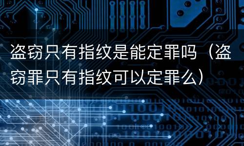 盗窃只有指纹是能定罪吗（盗窃罪只有指纹可以定罪么）