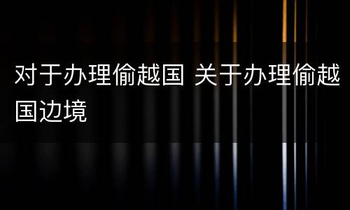 对于办理偷越国 关于办理偷越国边境