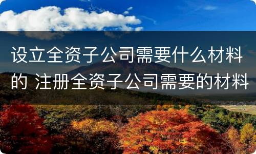 设立全资子公司需要什么材料的 注册全资子公司需要的材料