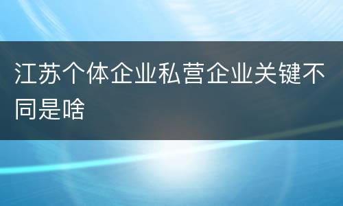 江苏个体企业私营企业关键不同是啥