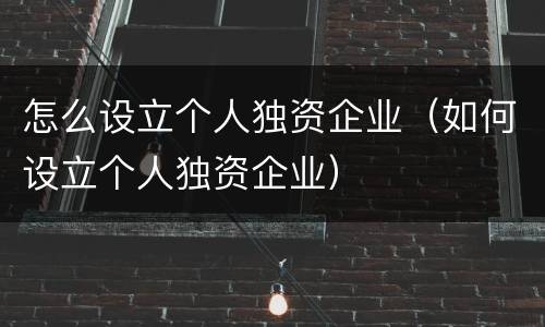 怎么设立个人独资企业（如何设立个人独资企业）
