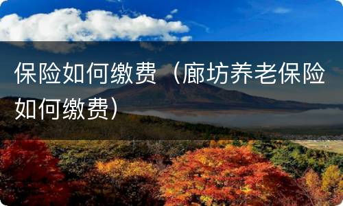 保险如何缴费（廊坊养老保险如何缴费）