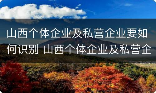 山西个体企业及私营企业要如何识别 山西个体企业及私营企业要如何识别企业